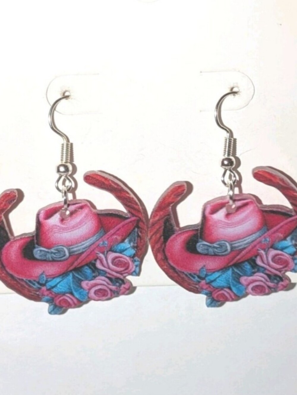 Pink Cowboy Boot & Hat Dangle Earrings - Western Statement